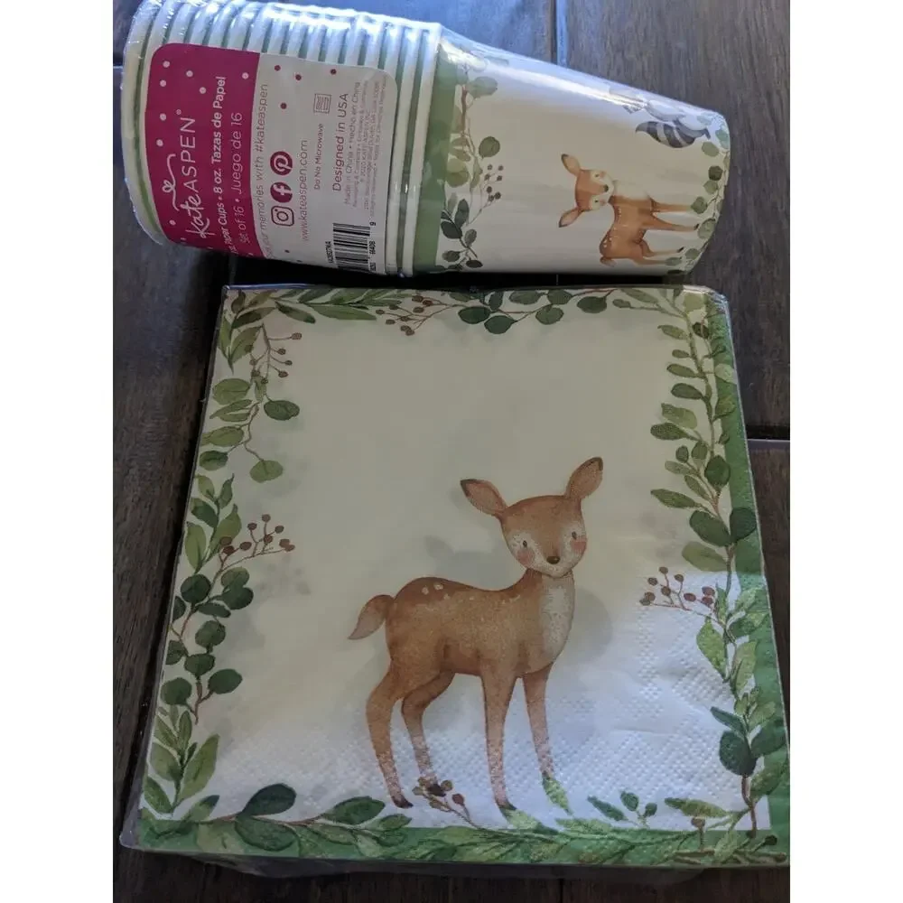 Kate Aspen Woodland Animals Baby Shower Birthday Cups Napkins Lot Set
